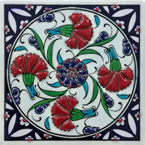 10x10 Cm Ed 104 Dörtlü Karanfil İznik El Dekoru Çini Pano