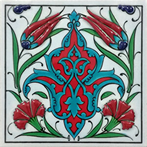10x10 Cm Ed 107 İkili Lale Karanfil Kütahya Çini Pano