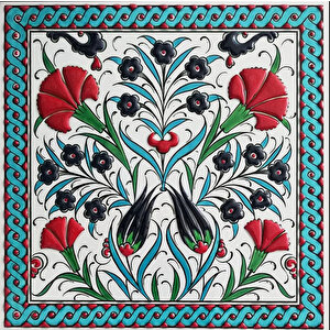 20x20 Cm Ed 303 Turkuaz Çift Karanfil El Dekoru Çini Pano