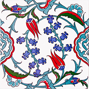 20x20 Cm Ac 5 İznik Dönence Çiçek Desenli Çini Pano