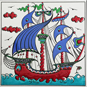 20x20 Cm Ed 330 Osmanlı Kalyon Eldekoru Çini Karo