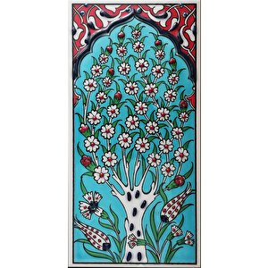 Armada Çini 10x20 Cm Ed 207 Yeşil Hayat Ağacı El Dekoru Çini Karo
