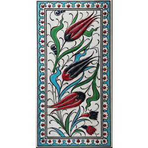 10x20 Cm Ed 215 Turkuaz Üç Lale El Dekoru Çini Karo