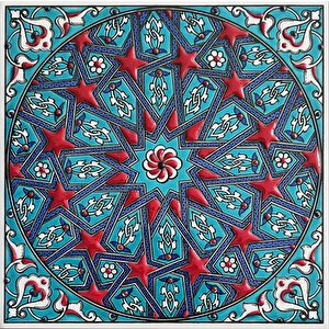 20x20 Cm Ed 333 Turkuaz Yıldızgeçme Desenli Eldekoru Çini Karo