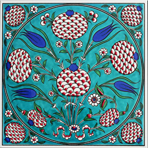 20x20 Cm Ed 337 Turkuaz Klasik Nar Desenli Eldekoru Çini Karo