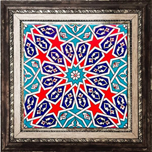20x20 Cm Ac 28 Geometrik Desenli İznik Kırmızı Çini Pano