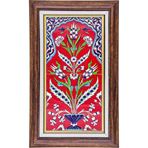 20x40 Cm Ed 159 Kırmızı Kıvrık Yaprak  El Dekoru Çini Pano