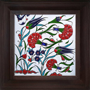 20 X 20 Cm Cm Ed 314  Çift Lale Karanfil İznik Kütahya Çini Pano