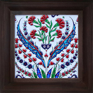20x20 Cm Ed 313  Mavi Yapraklı Karanfil Kütahya Çini