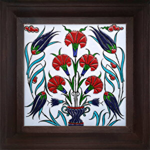 20x20 Cm Ed 316  Lale Karanfil İznik Kütahya Çini Pano