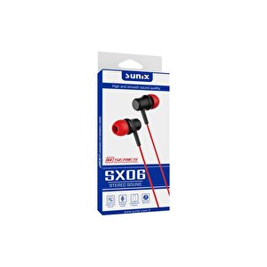 Stereo Ses 3.5mm Jack Kulak İçi Kablolu Kulaklık Kırmızı Sx-06