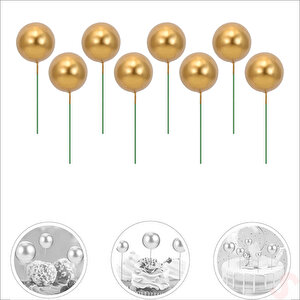 Çubuklu Süsleme Topu, 3cm X 8 Adet - Altın