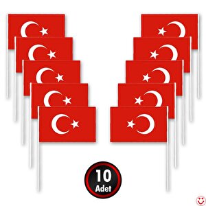 Türk Bayrağı Sopalı, 18cm X 12cm - 10 Adet