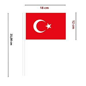 Türk Bayrağı Sopalı, 18cm X 12cm - 10 Adet