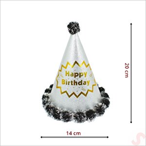 Ponponlu Happy Birthday Şapka, 20cm X 1 Adet - Gümüş
