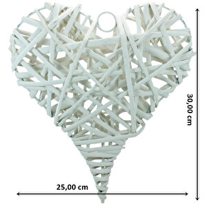 Dekoratif Hasır Kalp, 30 X 25 X 6 Cm - Beyaz