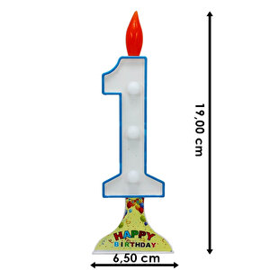Pilli Led Rakam Mum Çok Renkli Işık 19,00 Cm X 6,50 Cm, Mavi - 1