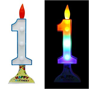Pilli Led Rakam Mum Çok Renkli Işık 19,00 Cm X 6,50 Cm, Mavi - 1