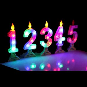 Pilli Led Rakam Mum Çok Renkli Işık 19,00 Cm X 6,50 Cm, Mavi - 1
