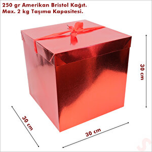 Kapaklı, Katlanır Demonte Karton Kutu, 30cm - Metalik Kırmızı