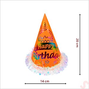Hologram Happy Birthday Şapka, 24cm X 1 Adet - Turuncu