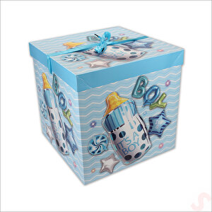 Kapaklı, Katlanır Demonte Karton Kutu, 30cm - Biberon & Mavi