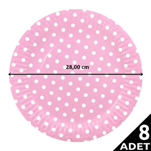 Puanlı, Pembe Karton Tabak  - 23,00 Cm - 8 Adet