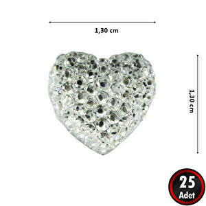 Polyester Kalp Fiyonk, 1,3 Cm - 25 Adet - Gümüş