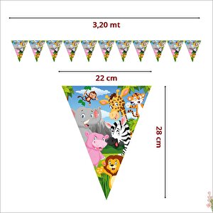 Safari Sevimli Hayvanlar Üçgen Bayrak Flama - 3,2 Mt