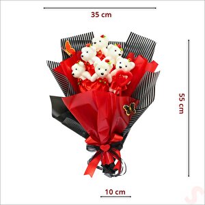 6 Ayıcıklı Buket, 55cm X 35cm - Kırmızı