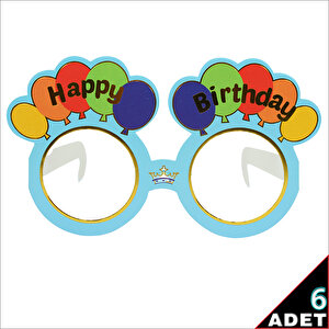 Happy Birthday Karton Gözlük, 15cm X 10cm X 6 Adet - Mavi