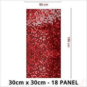 Işıltılı Pul Payetli Arka Fon Paneli, 90cm X 180cm - Kırmızı