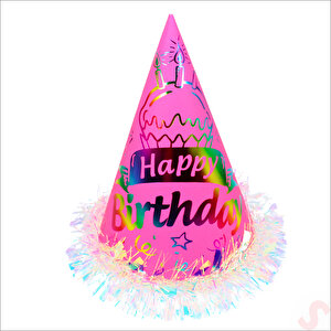 Hologram Happy Birthday Şapka, 24cm X 1 Adet - Pembe