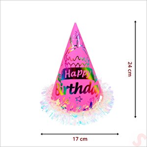 Hologram Happy Birthday Şapka, 24cm X 1 Adet - Pembe