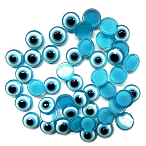 Plastik Yarım Nazar Boncuğu, 8mm X 50 Adet - Mavi