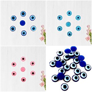 Plastik Yarım Nazar Boncuğu, 8mm X 50 Adet - Mavi