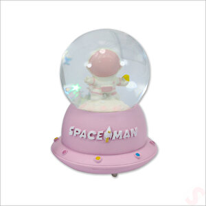 Uçuşan Yıldızlı,7,5cm X 4,5cm Led Işıklı Astronot Küre - Pembe