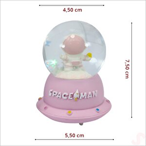 Uçuşan Yıldızlı,7,5cm X 4,5cm Led Işıklı Astronot Küre - Pembe