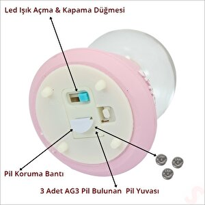 Uçuşan Yıldızlı,7,5cm X 4,5cm Led Işıklı Astronot Küre - Pembe