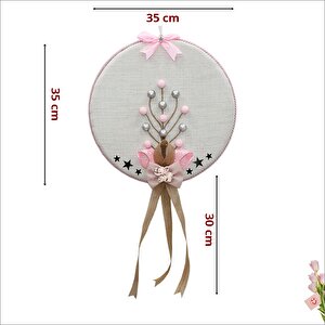 Fil Temalı Ahşap Pano 35cm Kapı Süsü - Pembe