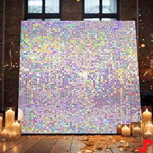 Işıltılı Pul Payetli Arka Fon Paneli, 30cm X 30cm - Rainbow