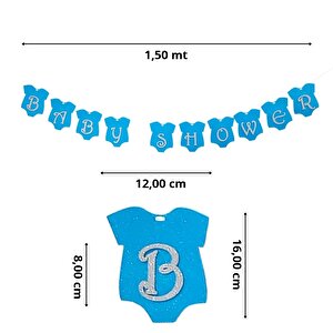 Baby Shower Simli Eva Uzar Yazı, 1,5 Mt - Mavi