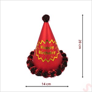 Ponponlu Happy Birthday Şapka, 20cm X 1 Adet - Kırmızı