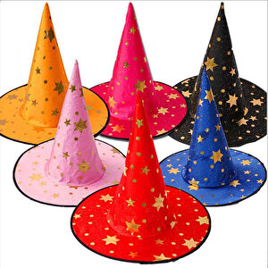 Yıldız Desenli Hallloween Cadı Şapkası, 38cm - Lacivert