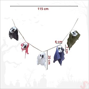 Halloween İpe Dizili 5'li Kuru Kafa Dekor Seti, 115 Cm