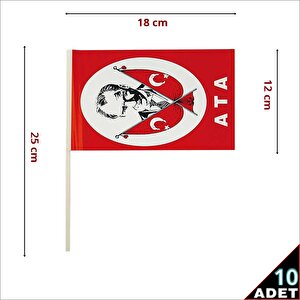 Ata Bayrağı Sopalı, 18cm X 12cm - 10 Adet