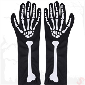Halloween Kemik Desenli İskelet Eldiven Çifti