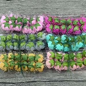 Yapay Çiçek, 12 Adetli Tüllü Lateks Gül, 8 Cm, Mavi - 12 Demet
