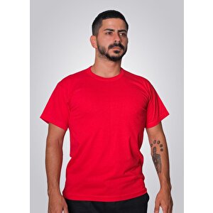 Pamuklu Sıfır Yaka Kısa Kol Erkek T-shirt Lukitus Kırmızı XXL