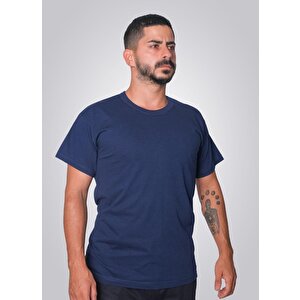 Pamuklu Sıfır Yaka Kısa Kol Erkek T-shirt Lacivert Lukitus